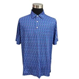 FootJoy FJ Polo Shirt Mens Blue Fireworks Print Golf Performance Stretch large